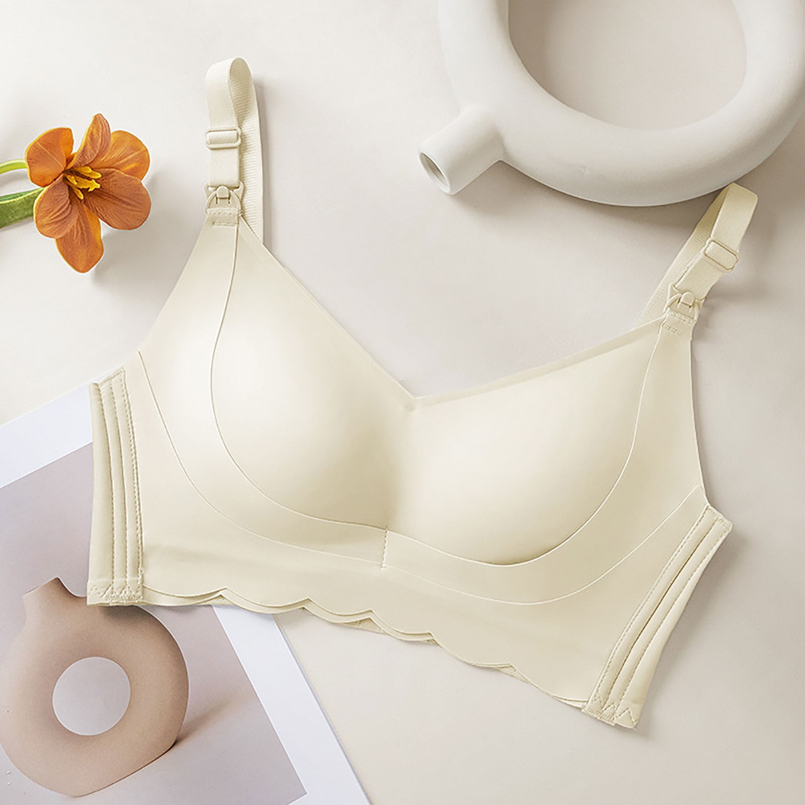 Women Solid Comfort Convenient Maternity Bra Lift To Sagging Nursing Support Seamless Pregnancy Breastfeeding, 42, Beige