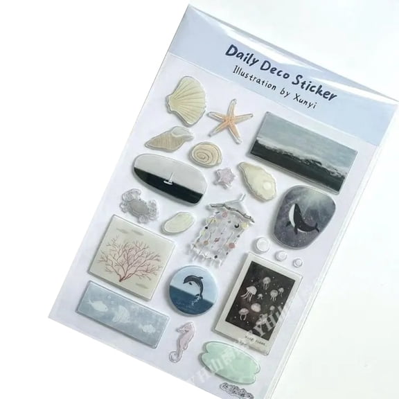 1 Sheet 3D Ocean World Stationery DIY Planner Scrapbook Decals for Students