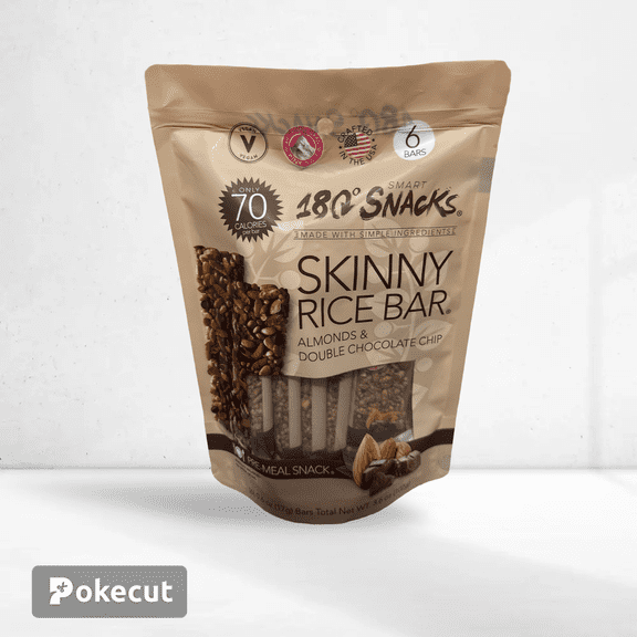 180 Snacks Skinny Rice Bars with Almonds & Chocolate Chips 6 Oz 1 Pack, Low Calorie Vegan Gluten-Free Healthy Snacks Bars