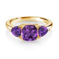 thumbnail image 2 of Gem Stone King 18K Yellow Gold Plated Silver Purple Amethyst 3 Stone Engagement Ring for Women (2.20 Cttw, Gemstone February Birthstone, Available in Size 5, 6, 7, 8, 9), 2 of 3