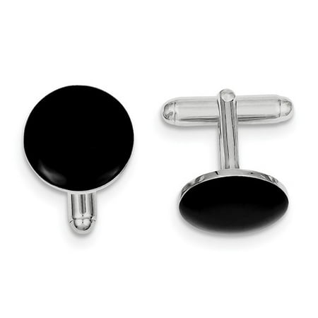 Sterling Silver Black Enameled Cuff Links