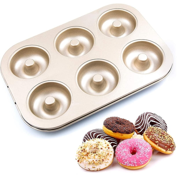 Moldes para hornear donuts de acero inoxidable, 6 cacerolas antiadherentes resistentes al calor, sartenes para alimentos para hornear donuts, galletas, bollos, magdalenas, dorados 11 Feliz Sencillez