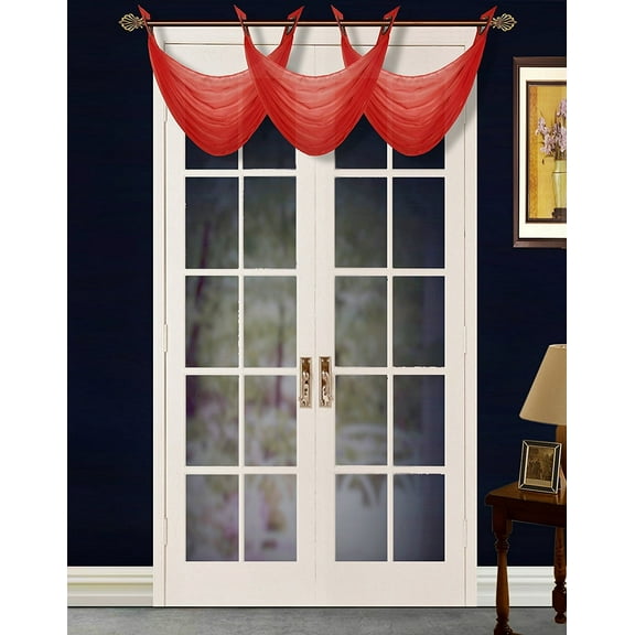 (#36) RED 1PC Elegant Voile Sheer Swag Dressing Waterfall Bronze Grommets Valance, 55" X 24" Inch