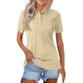 thumbnail image 2 of Women's Short Sleeve Collared Polo Shirts Cotton Quick Dry Tennis Tops Lightweight Breathable Summer Casual Shirts, #01 Khaki, XXL, 2 of 6