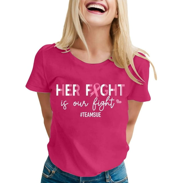Women's Everyday Wear Short Sleeve Crew Neck T-Shirt Featuring Inspirational Cancer Awareness Print Design