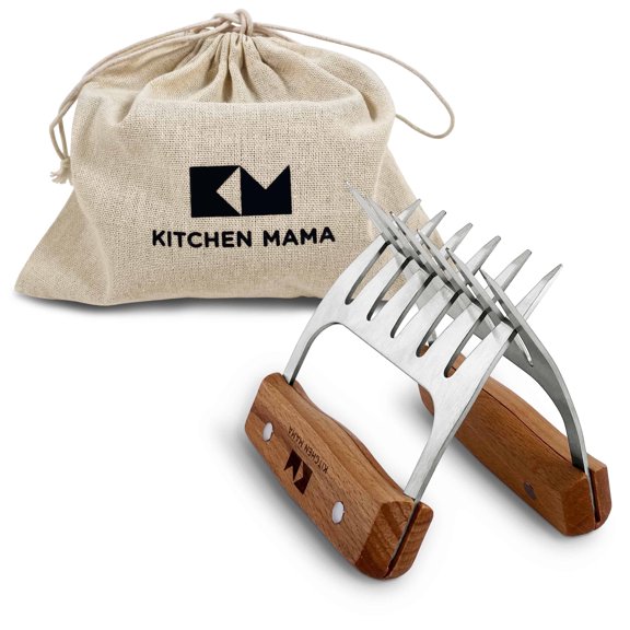 Kitchen Mama Meat Shredder Claws (A Set of 2), Durable Wood & Stainless Steel, Dishwasher-Safe