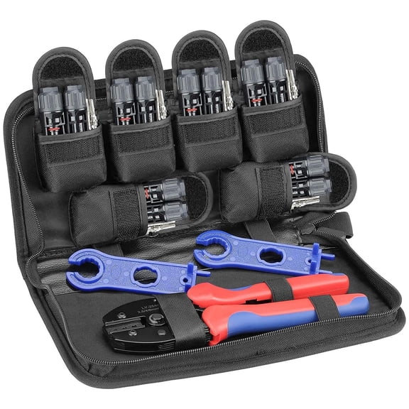 Solar Crimper Tool Kit - Crimper, 6 Pairs Connectors, Spanner Wrench for Solar Panel Cable Assembly and Installation