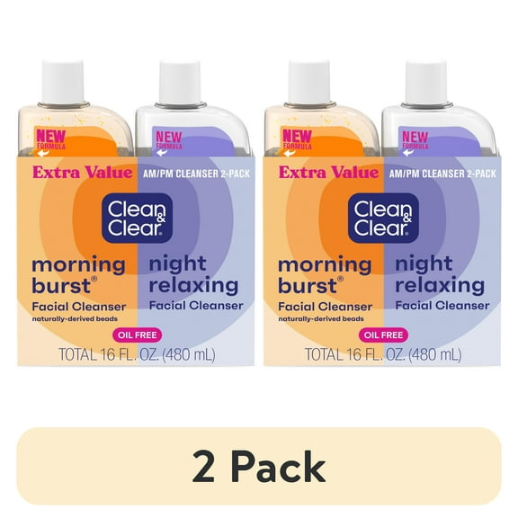 (2 pack) Clean & Clear Day and Night Acne Face Wash, Oil-Free, 8 fl oz (2 Pack)