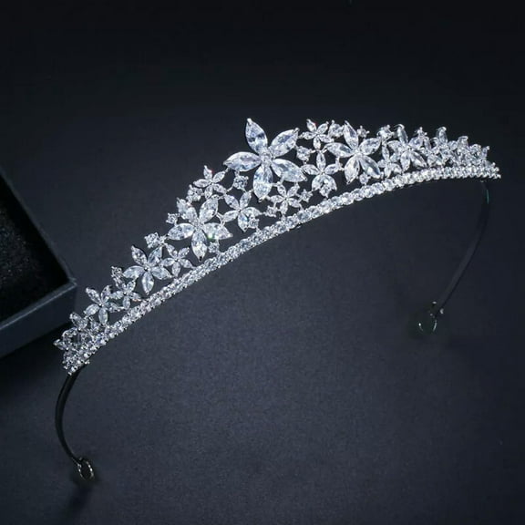Silver Plated Marquise Cut Cubic Zircon Tiara Bridal Crown Princess Queen Diadem