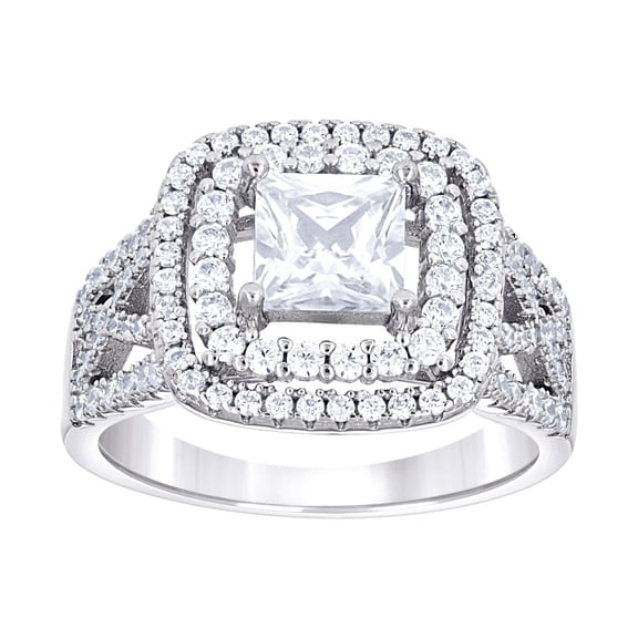 925 Sterling Silver Womens Princess-cut Round Cubic Zirconia Square Head Engagement Ring Size 10 Engagement Ring for Wom