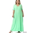 thumbnail image 2 of Zenana Women's Relaxed Fit V-Neck Short Sleeve Full Length Maxi Long Dress w/ Side Pockets, 2 of 3