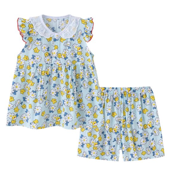 2Pcs Baby Girls Outfit Clearance Toddler Kids Baby Girls Short Sleeve Print T-Shirt Shorts Cotton Pajamas Outfits Set