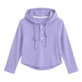 thumbnail image 6 of Lmnyox Hoodies for Kids Solid Color Long Sleeve Ribbed Lightweight Drawstring Button Pullover Casual Workout Tops, 6 of 9
