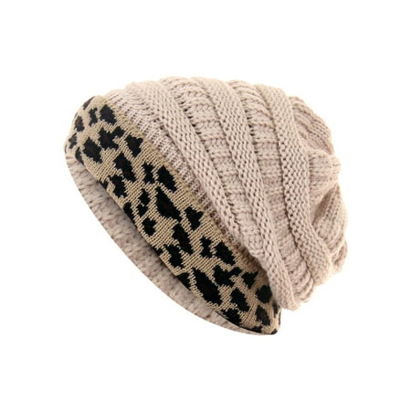 

Dadaria Hair Turbans for Women Fashion Womens Unisex Knit Beanie Winter Thick Leopard Fleece Lined Beanie Warm Hats Beige Women