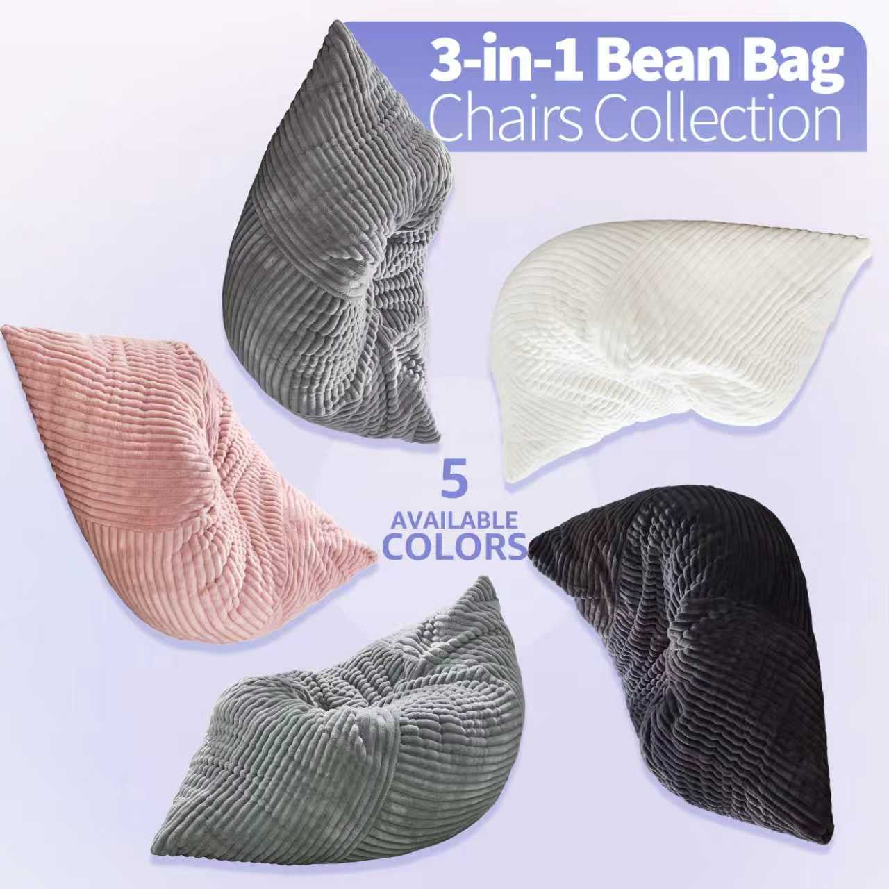 Hobestluk 3 in 1 Convertible Giant Bean Bag Chair, Machine Washable Cover Bean Bag Cushion for Adults, Pink