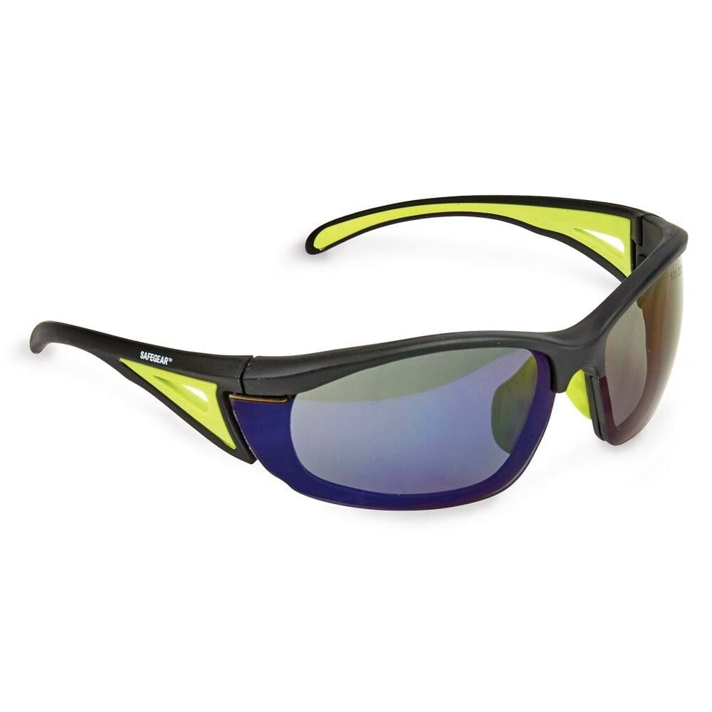 SAFEGEAR Black Mirror Safety Glasses 3-pk. - Anti-Scratch Safety Glasses for Men & Women, Black & Lime Frame - ANSI Z87.1 Compliant