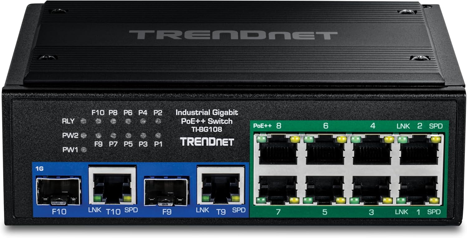 TRENDnet TI-BG108, 10-Port Industrial Gigabit 400W PoE++ DIN-Rail Switch