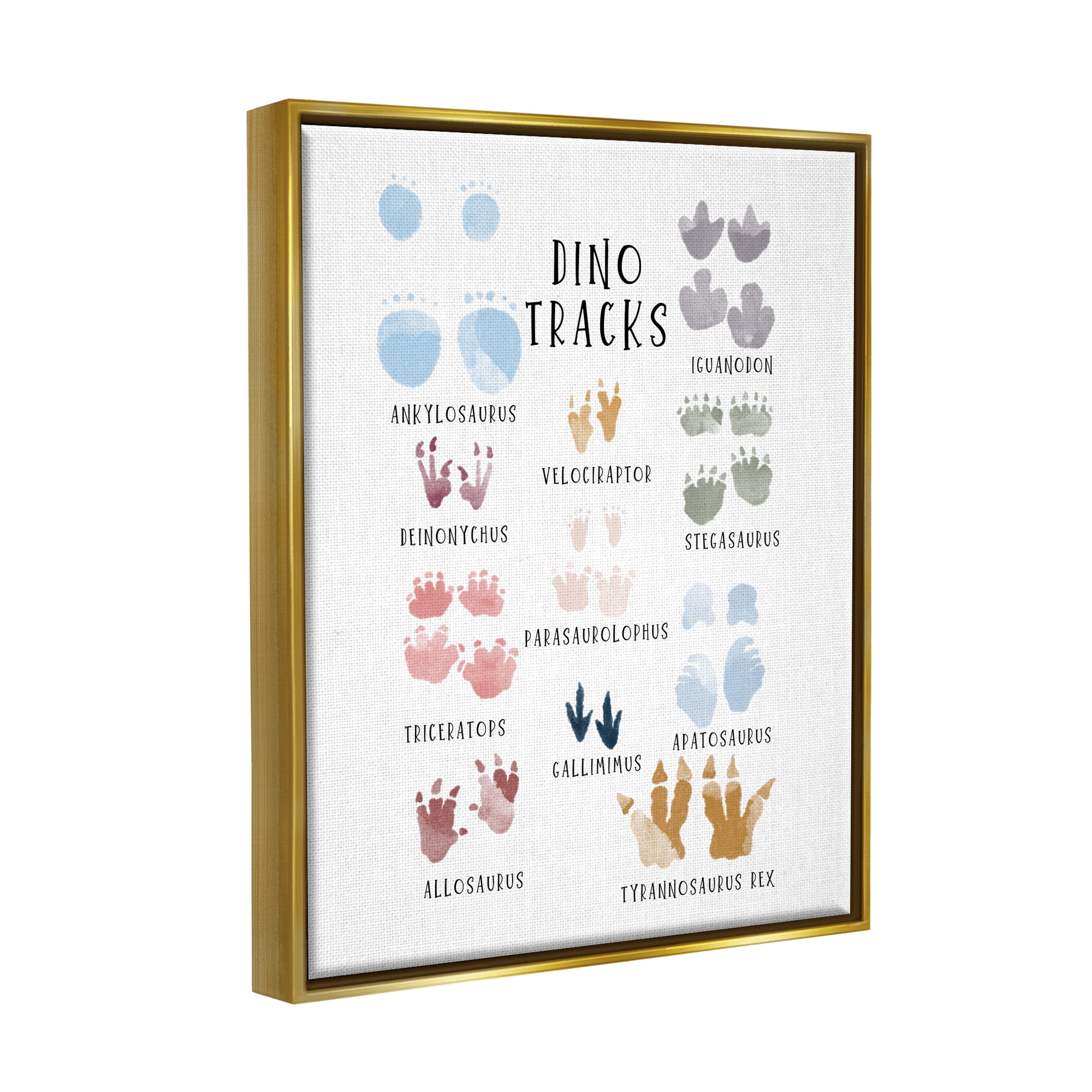 Stupell Industries Dino Tracks Diagram Animals & Insects Painting Gold Floater Framed Canvas Art Print Wall Art, 17 x 21