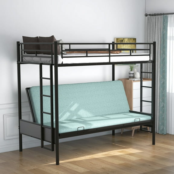 Twin over Full Metal Bunk Bed, Multi-Function,Black(OLD SKU:MF286650AAB)