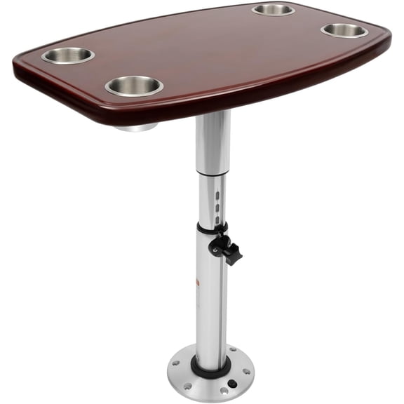 Adjustable Boat, Tables Solid Wood Marine Tables Freestanding Caravan Desk with 4 Cup Holders&Supporting Rod for Caravan RV Marine Boat