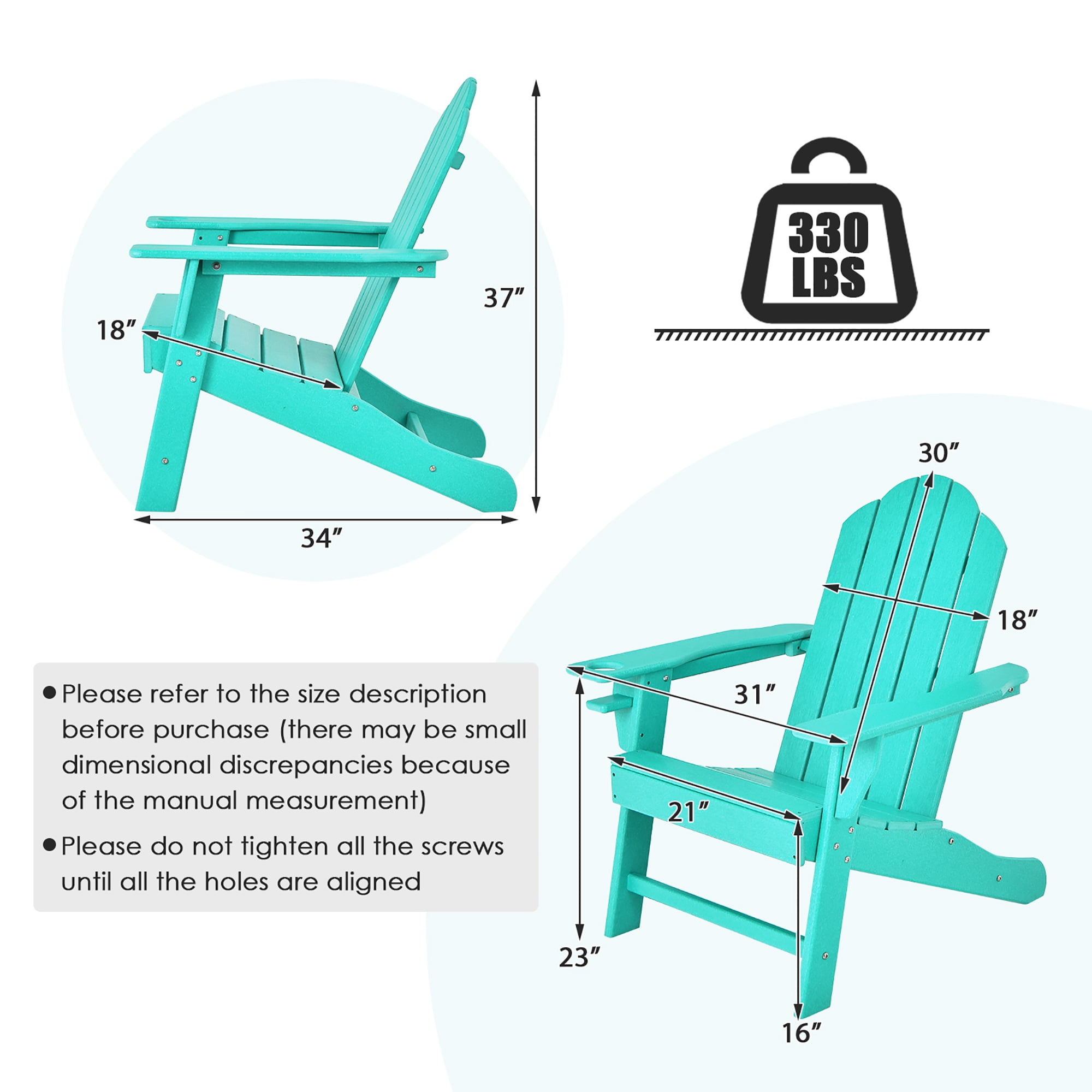 Costway 2PCS Patio Adirondack Chair Weather Resistant Garden Deck W/Cup Holder Turquoise