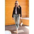 thumbnail image 2 of Women's Classic Long Sleeve Button Down Crop Denim Jean Jacket, Black, Large, 2 of 5