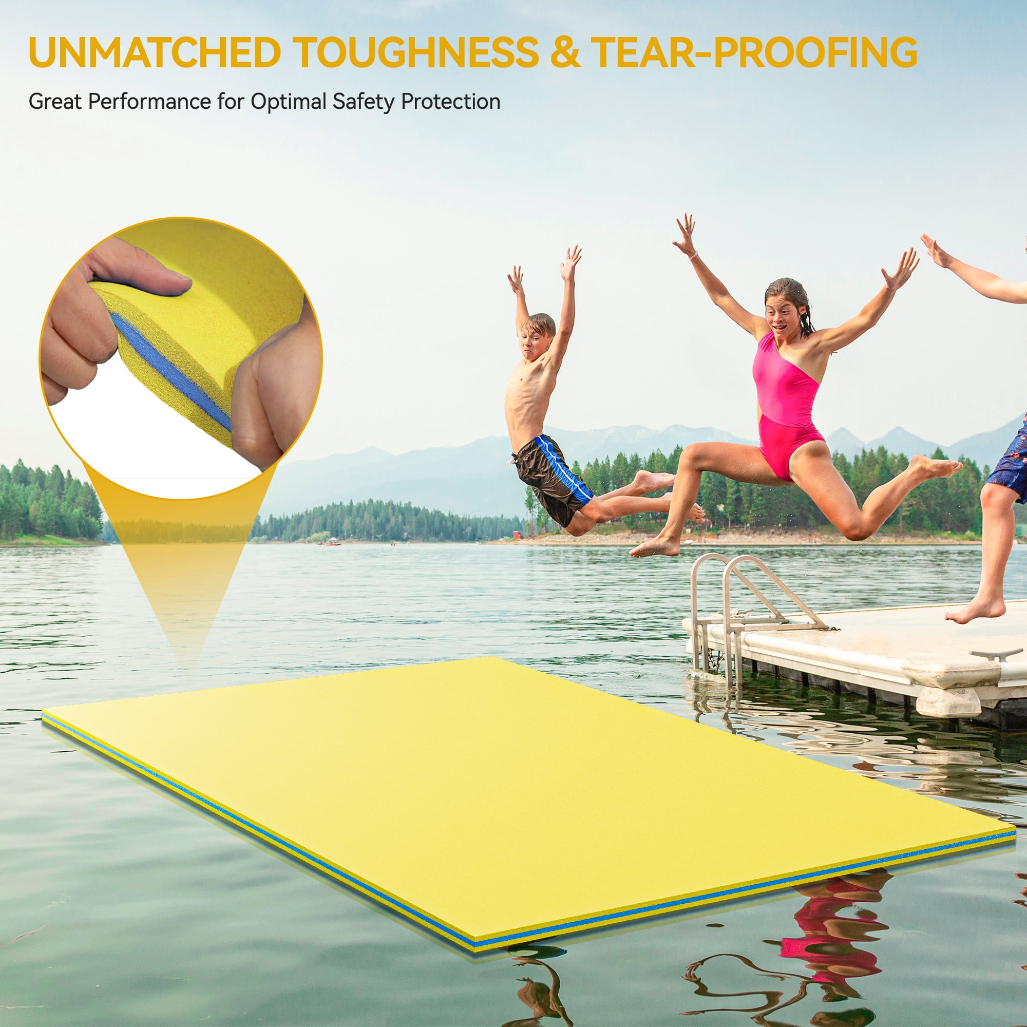 Uforic 9' X 6' Inflatable Rafts Water Mat - Floating Island Lily Pad for Pools, Lakes, Beach - Fun for Kids and Adults, XPE Foam Construction