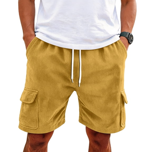 Men's Corduroy Shorts Casual Elastic Waist Drawstring Lightweight Summer Beach Shorts