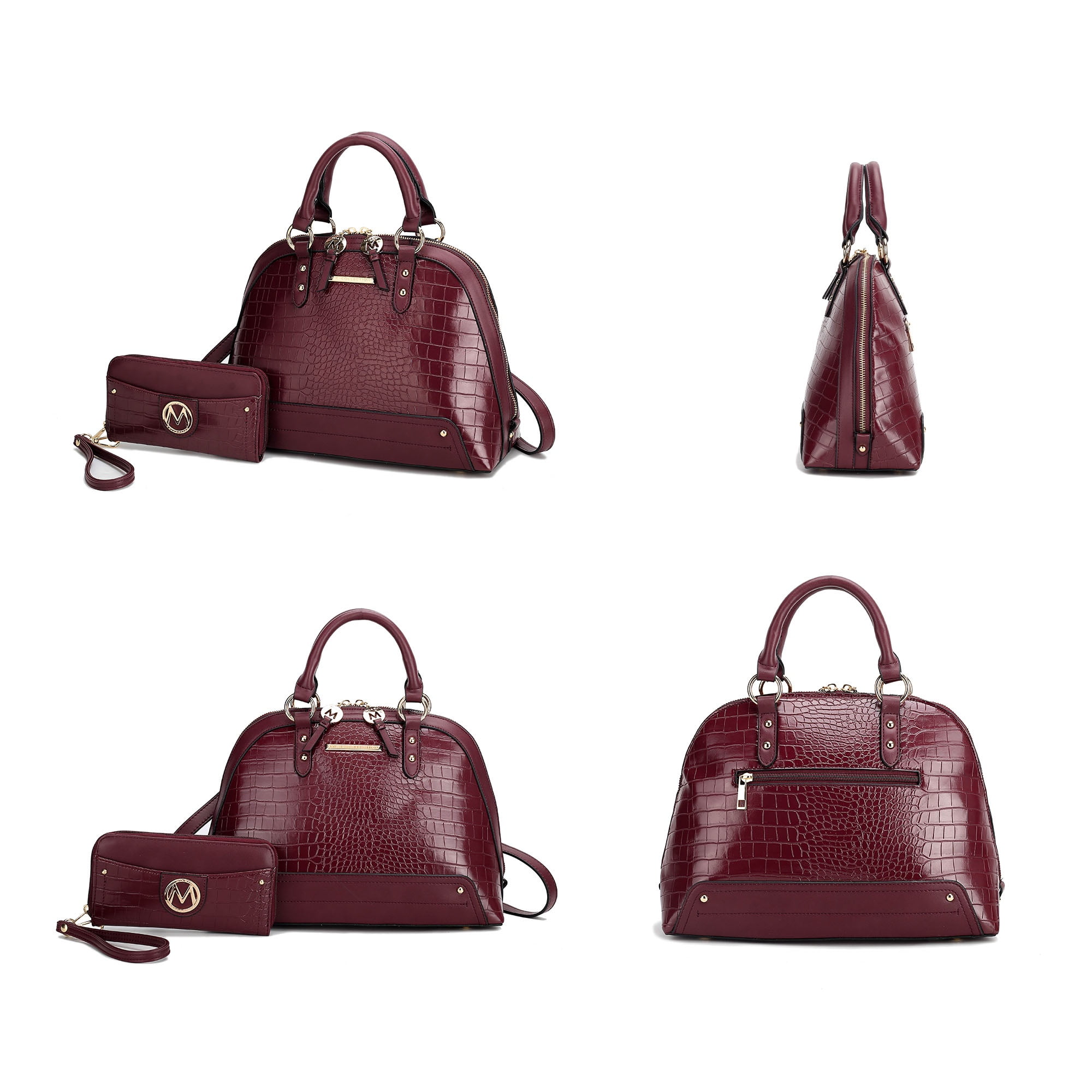 MKF Collection Nora Women's Satchel Bag With Wristlet Wallet, Croco Vegan Leather Purses and Handbags Set by Mia K.