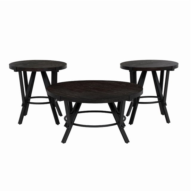 Linon Thorne Ensemble de Table Occasionnel Rond en Métal et Bois 3 Pcs, Charbon