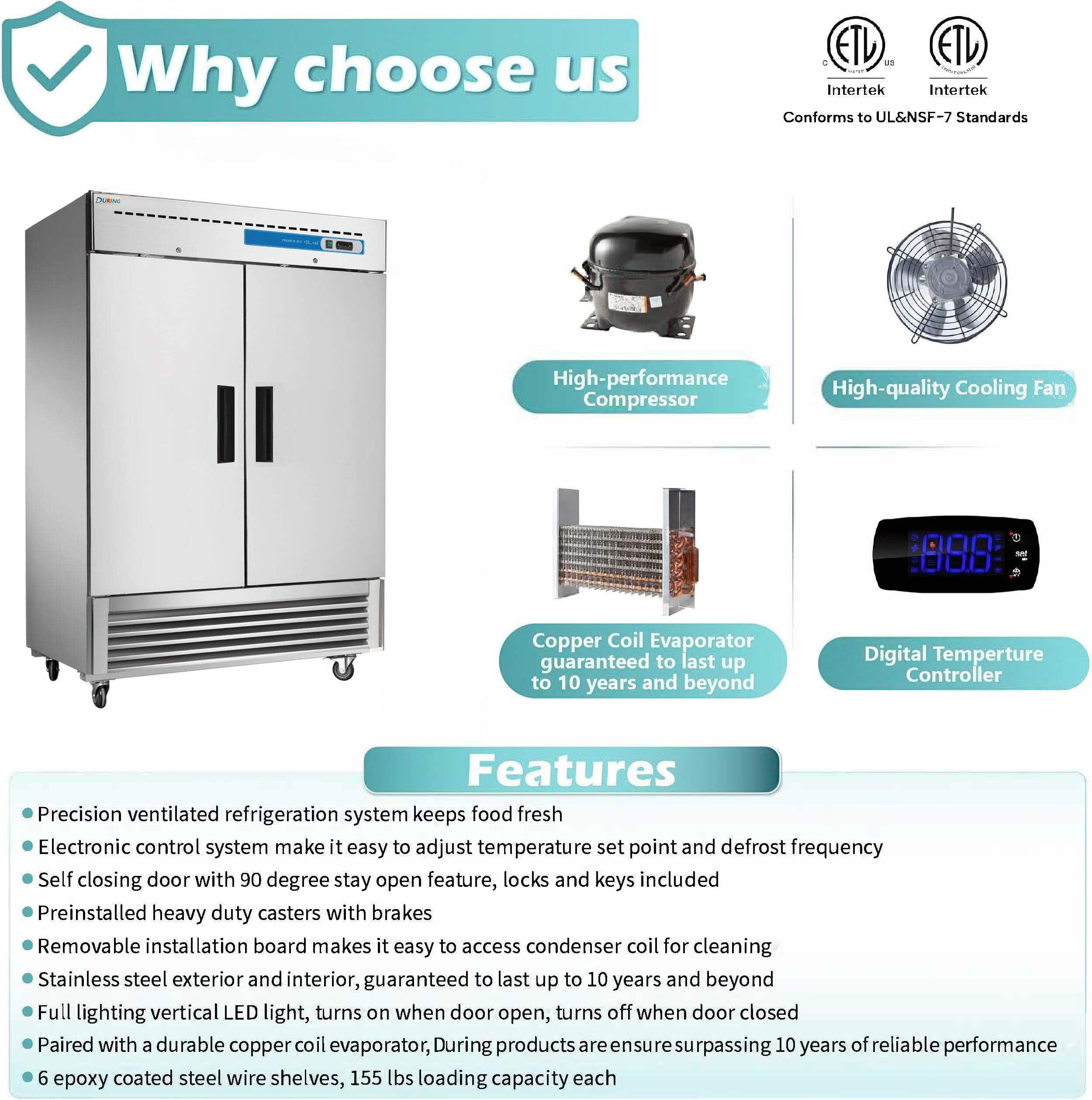 DURING D-KR-54B 54" Commercial Refrigerator, 49 Cu.ft 2-Door Upright Cooler