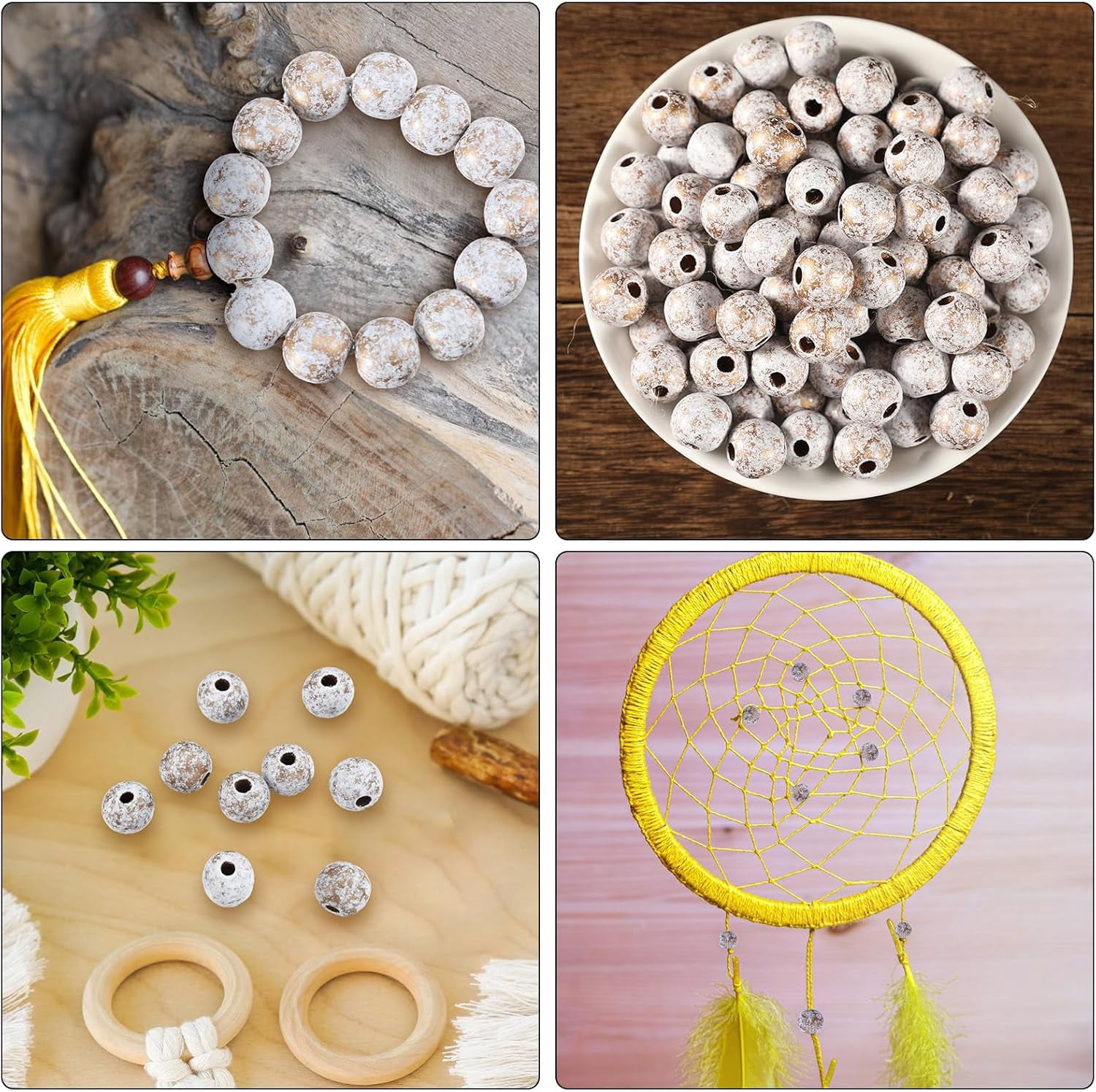 100 Pcs Christmas Wood Beads - 16mm Round Natural Gold Vintage For DIY Crafts - View #3