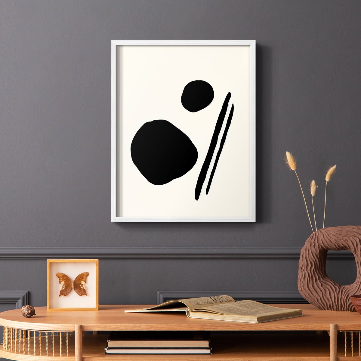Sticks & Stones III V30 Framed Print in White Solid Wood Framed Print No Nail Hanging