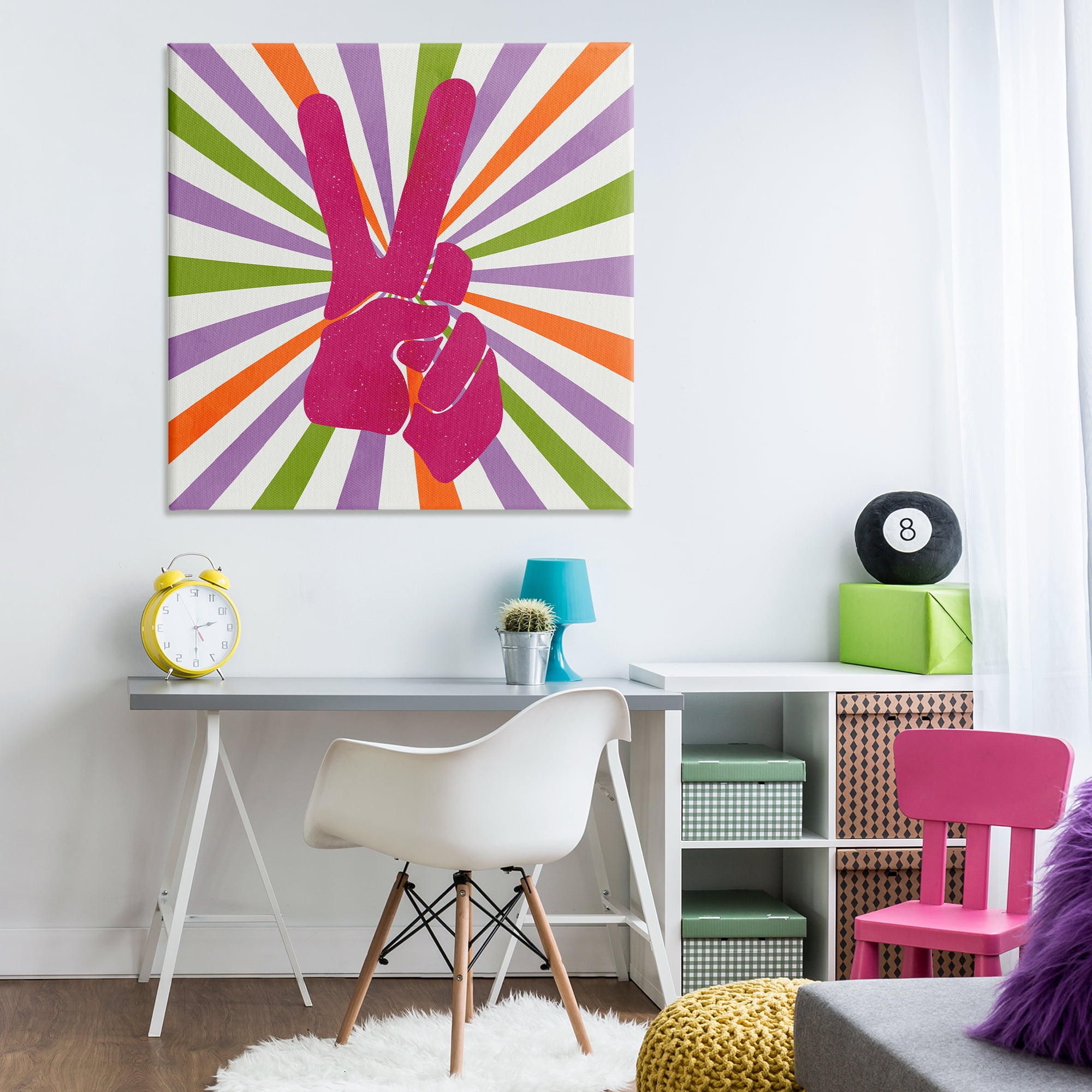 Stupell Industries Peace Sign on Stripes Abstract Painting Wrapped Canvas Art Print Wall Art, 36 x 36