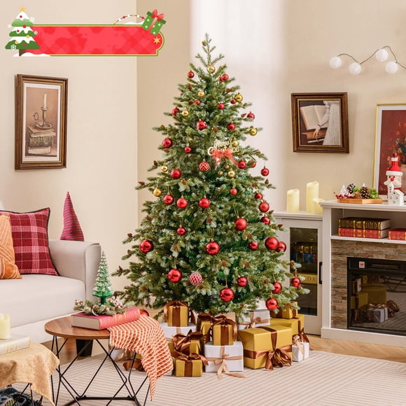Árbol de Navidad artificial Costway 180 cm 590 puntas de ramas 240 luces LED color blanco cálido