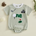 thumbnail image 2 of UngA Newborn Baby Boy Girl Summer Outfit Striped Bubble Romper Waffle Farm Tractor Infant Short Sleeve Bodysuit Country Clothes (Green,12-18 Months), 2 of 7