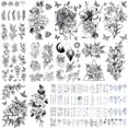 thumbnail image 1 of VERKSTAD Tatuajes temporales negros para mujeres, tatuajes falsos de flores y mariposas impermeables para niñas, kits de tatuajes con símbolos de escritura de letras florales, arte corporal para fiest, 1 of 5