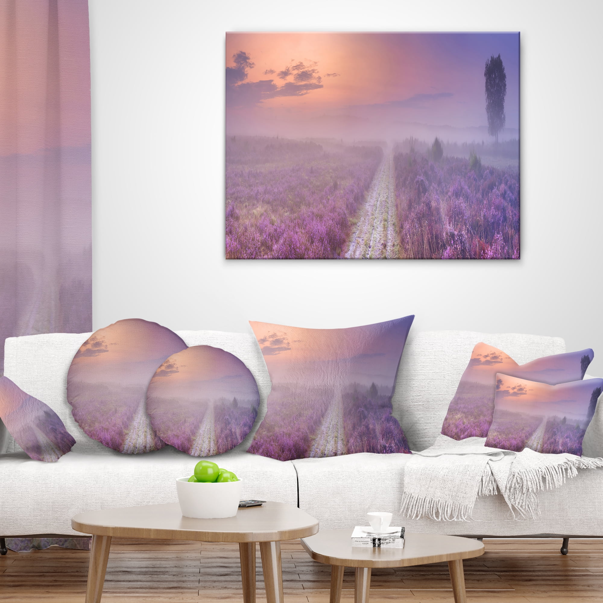 Designart Path through Blooming Field - Seascape Throw Pillow - 18x18