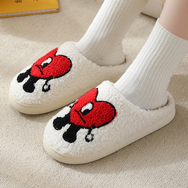 Pantufla Zapatillas de dibujos animados con patrón de amor, antideslizantes, esponjosas, lindas para hombres y mujeres DQrwqpou Tenis De Mujer Tenis De Hombre