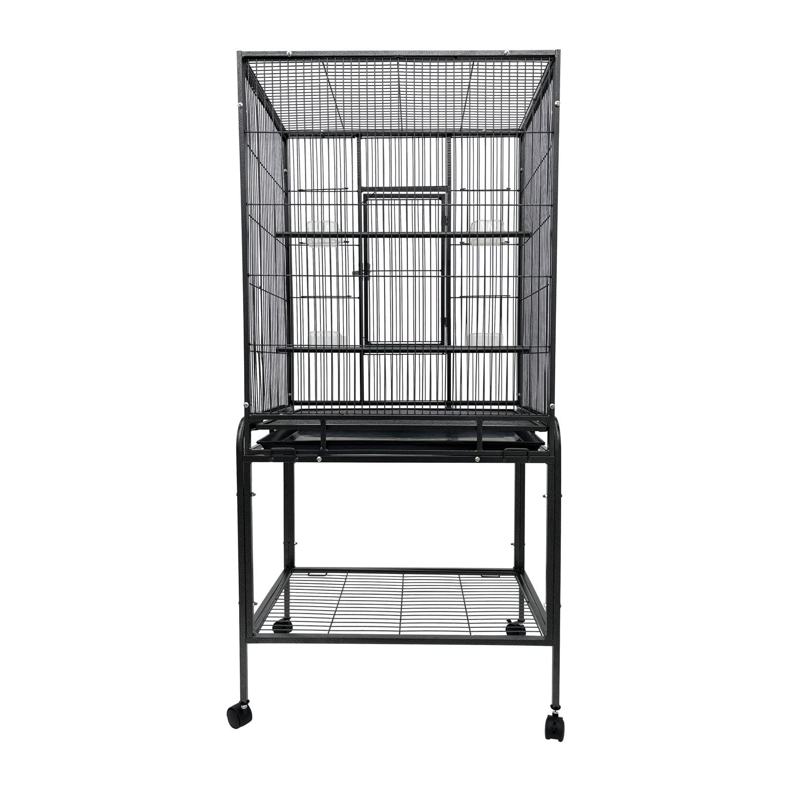 INTBUYING Parrot Cage Medium Bird Cage Breeding Cage with 4 Feeders Iron Black