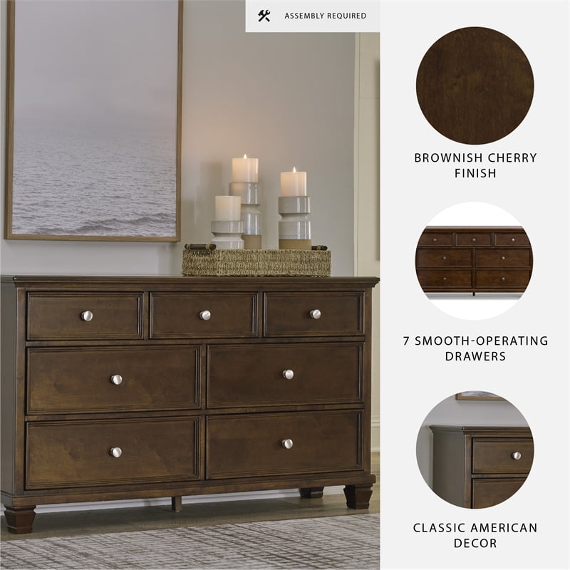 Ashley Furniture Danabrin Solid Wood 7-Drawer Bedroom Dresser in Brownish Cherry