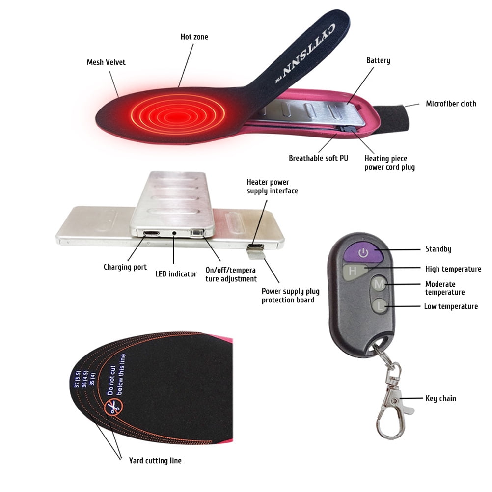Semelles Chauffantes Rechargeables Avec Télécommande - 3 Niveaux Chaleur (40-65°C) - Lavables - Homme/Femme