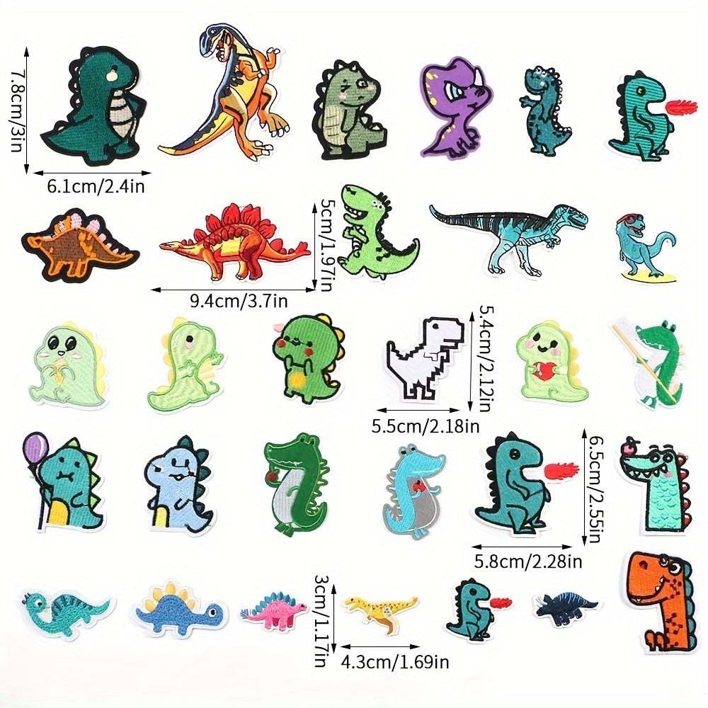 Random 4-piece set of dinosaur cloth patches, hot patch fabrics, DIY embroidery patches, Tyrannosaurus Rex, Fire Dragon, Stegosaurus, Triceratops Clothing Decoration Art