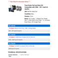 thumbnail image 2 of Front Brake Pad and Rotor Kit - Compatible with 2008 - 2011 Audi A5 Quattro 2009 2010, 2 of 2