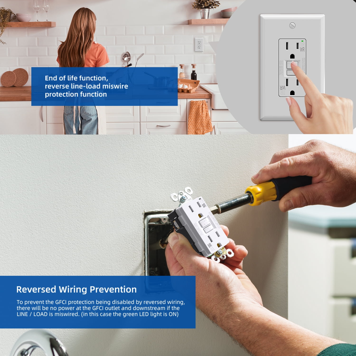 ELEGRP GFCI Outlet Outdoor, 15 Amp Electrical Outlet, Weather & Tamper Resistant GFCI Receptacle, Ground Fault Receptacle with Screwless Wall Plate, UL Listed, White 10PC