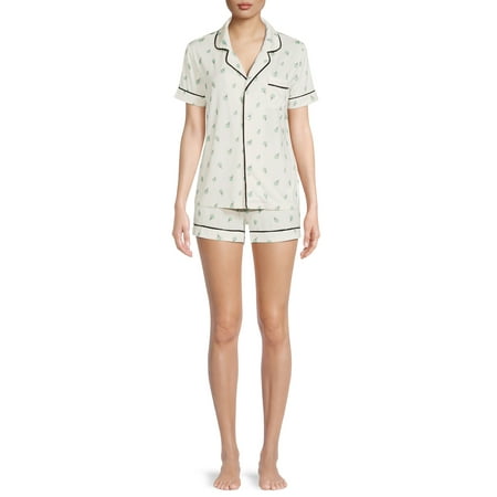 

Aspen Dream Women s Short Sleeve Notch Collar and Shorts Pajama Set 2-Piece