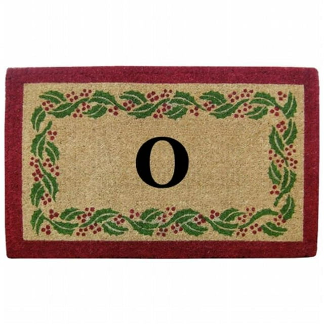 Nedia Home O2252O Tapis de Coco Robuste 22 x 36 Po - Houx Ivoire Bord Monogramme O