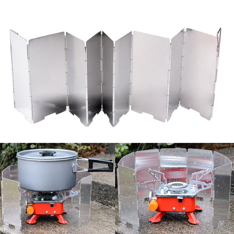 10 Plates Camping Hiking Cooking Cooker Gas Wind Stove Screen Shield Foldab.s 