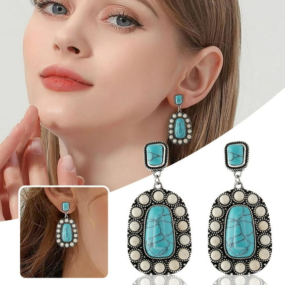 hanxiulin vintage silver turquoise earrings boho set natural turquoise exaggerated drop earrings