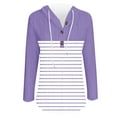 thumbnail image 4 of aidice Eyelet Tops for Women Casual Drawstring Hooded Button Long Sleeve Striped Color Block Pullover, 4 of 5